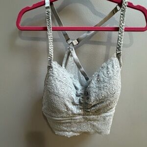 Maurices Light Gray Lace Longline Bralette with Cross-Back Straps